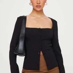 Square Neck Black Button Front Top